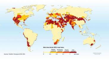 Water Scarcity Index: The above maps show the exploitation of water resources on the world. The darker the colour, the more water is exploited and the higher is the water stress in that area. Source: REKACEWICZ 2009